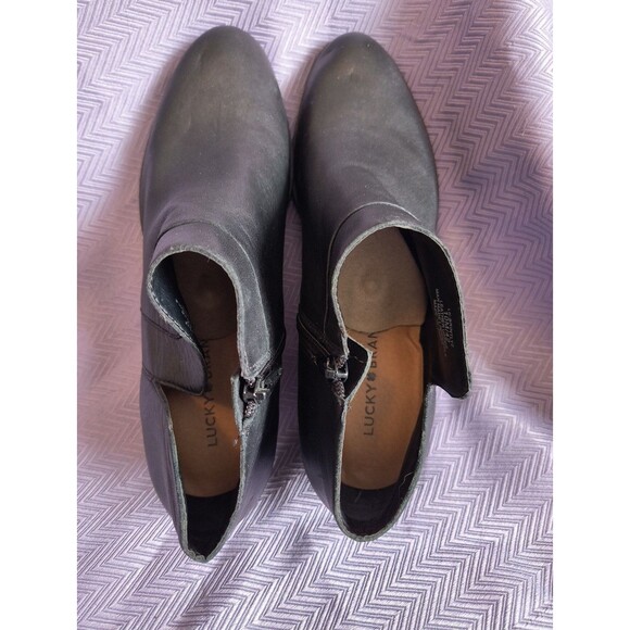 Lucky Brand Boots Womens 10M Brintly 2 Side Zip Ankle Bootie Black Leather Heels - Picture 6 of 9
